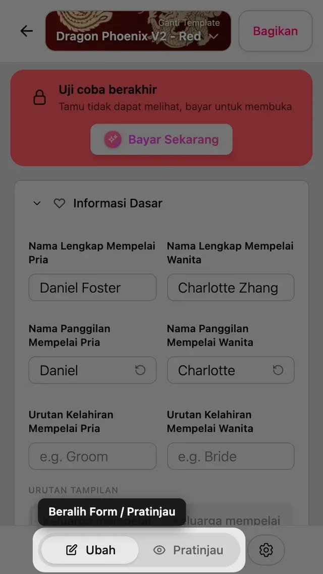 Sakelar Formulir dan Pratinjau di editor