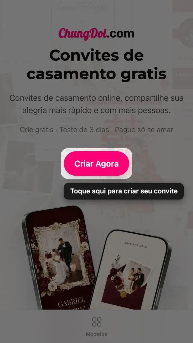 O botão de criar convite na página inicial da Tạo Thiệp Online