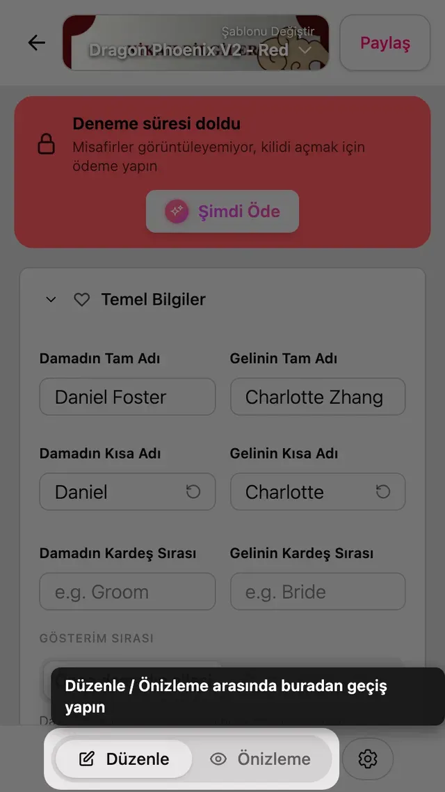 Düzenleyicideki Form ve Önizleme geçişi
