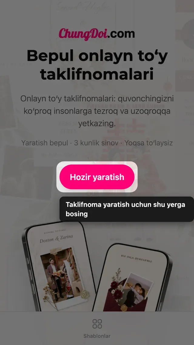 Tạo Thiệp Online bosh sahifasidagi taklifnoma yaratish tugmasi