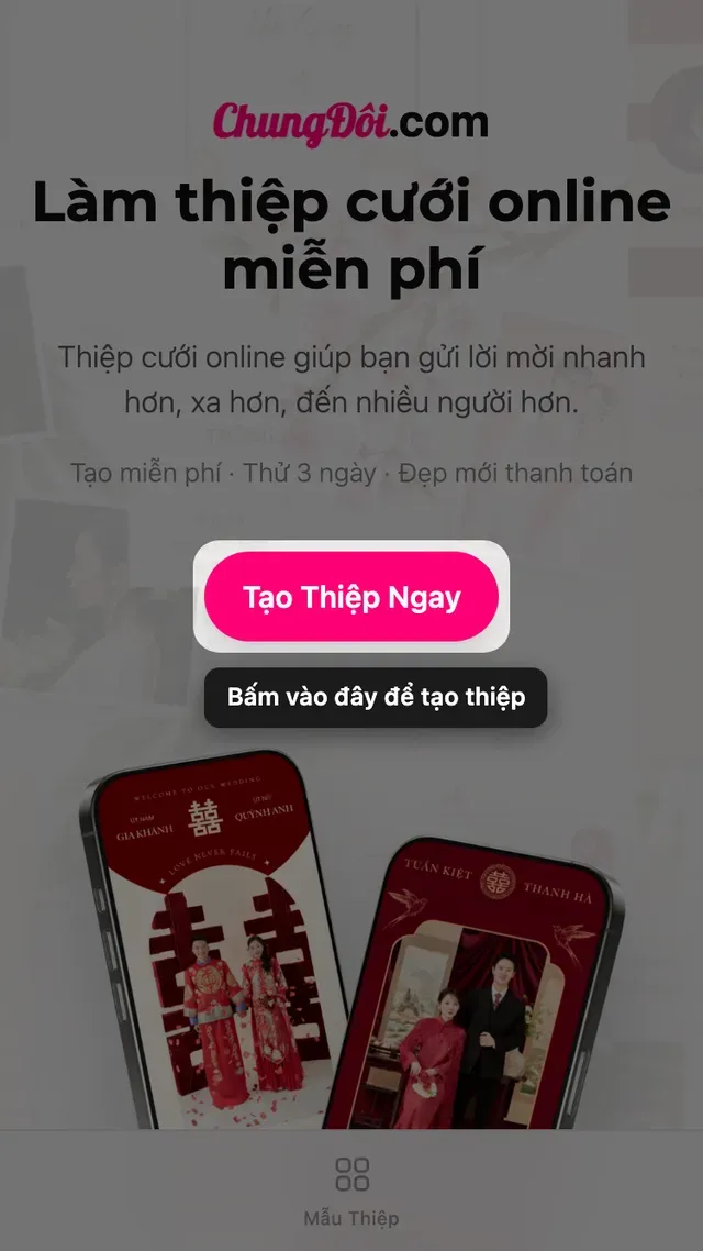 Nút tạo thiệp trên trang chủ Tạo Thiệp Online
