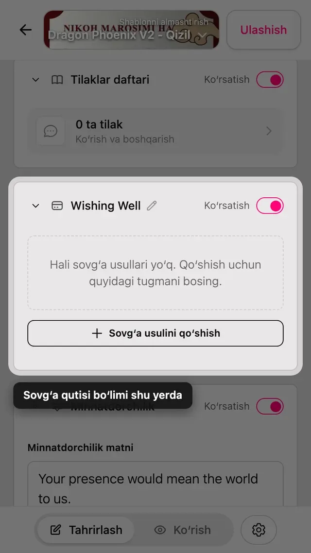 Muharrirdagi sovgʻa maʼlumotlari boʻlimi