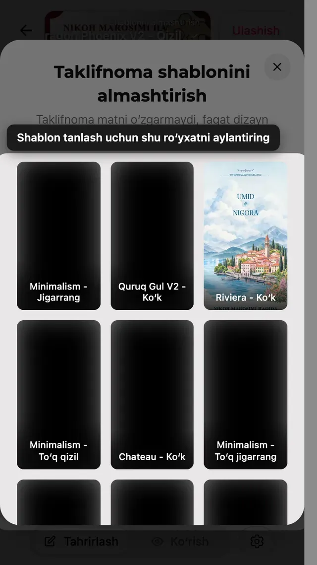 Muharrirdagi shablonlar roʻyxati