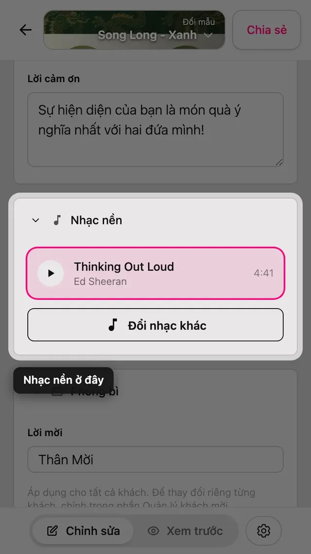 Phần Nhạc nền trong trình chỉnh sửa
