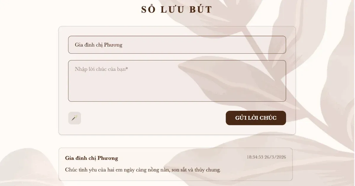 Sổ lưu bút lời chúc trên thiệp cưới