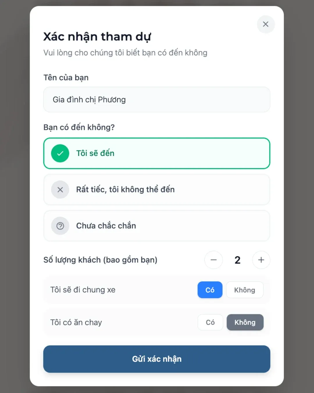 Khách xác nhận tham dự RSVP trên thiệp cưới